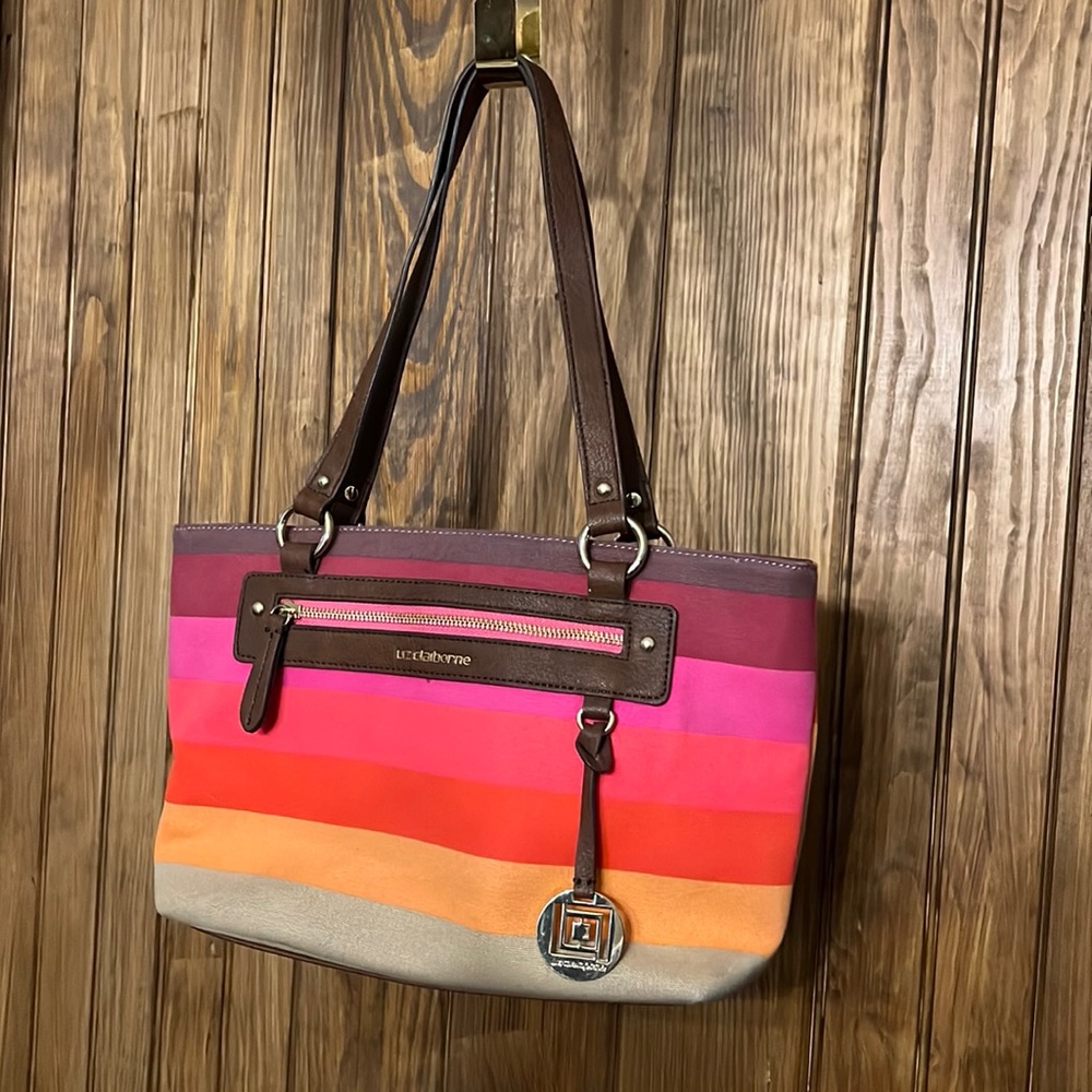 Gorgeous Liz Claiborne Summer Striped Tote Bag…Reds, Pinks, Melon & Neutral